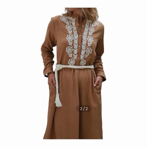 Ex Voto Ivy Caftan Doe Color Ivory Embroidery Off-White Rope Belt NWT Large - Picture 15 of 15